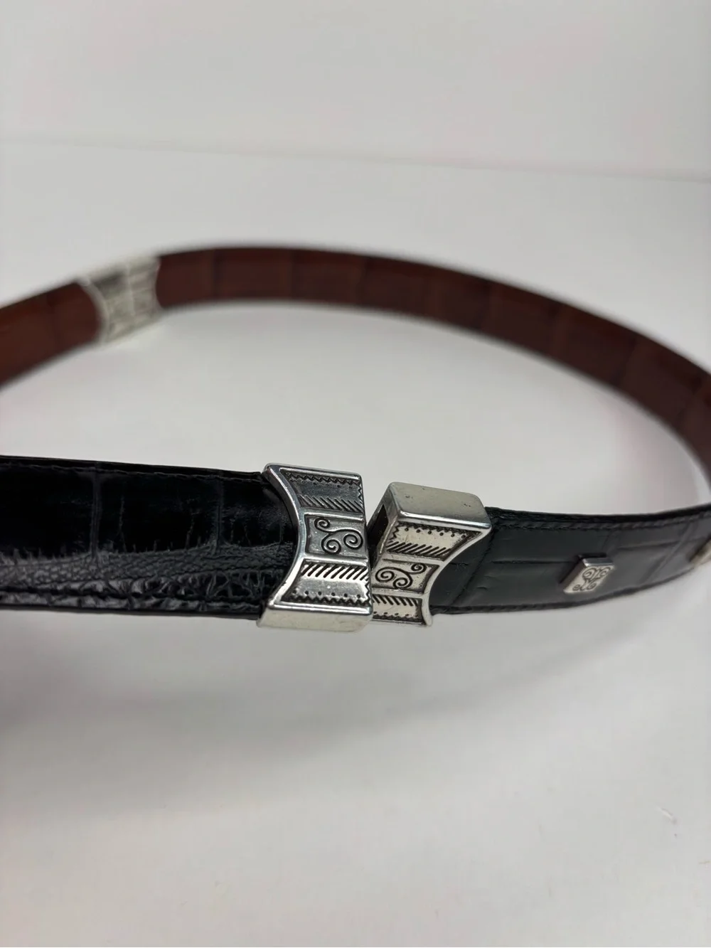 Vintage Brighton Reversible Croc-Embossed Leather Belt Brown Black B40155 30 / M